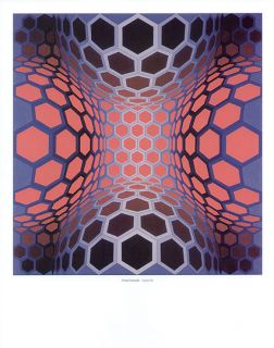Victor Vasarely Print Hexagons Buckyballs Fullerenes Lepke MI