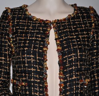 11C $5K Amber Glass Trimmed Lesage Tweed Suit Jacket 38 New