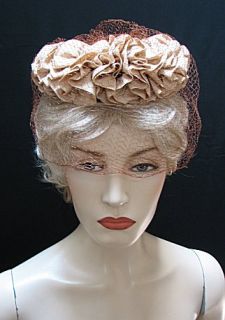 Vintage Ladies 1930s 40s Beige Brown Hat Superb 1282