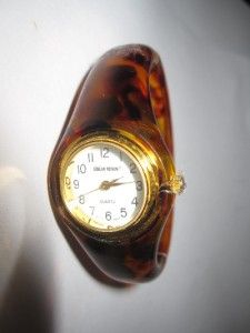 Lillian Vernon, vintage, Lucite, tortoise shell, bangle bracelet watch