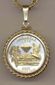 Gold Silver Arkansas Statehood Quarterpendant Necklace