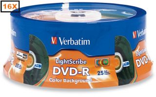 100 Pak Color Lightscribe Verbatim 16x DVD R Media