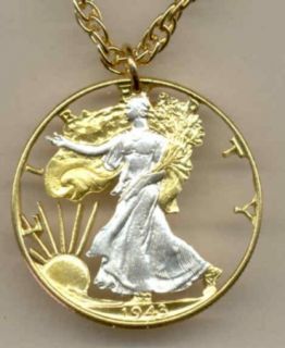 Gold Silver Cut Coin U s Walking Liberty Necklace