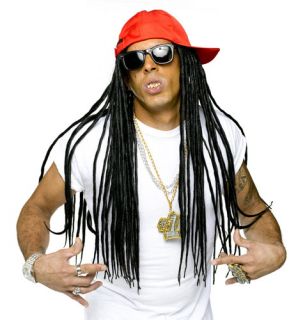Lil Wayne Gangsta Hat Adult Rapper Costume Wig Halloween Black Hair