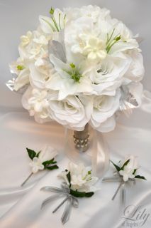 Bouquet Set Decoration Silk Flower Winter Wonderland White