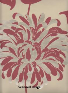 Contemporary Wallpaper/ Red Pink Modern Floral Sidewall / Cream