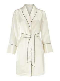 Julianne Jeanne silk short robe contrast piping Ivory   