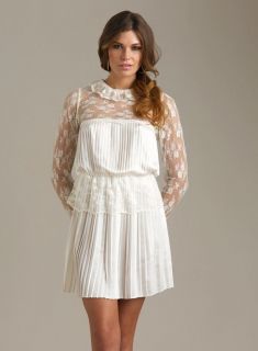 New Free People Pleated Crepe Young Victorian Lace Dress 0 2 4 6 8 12
