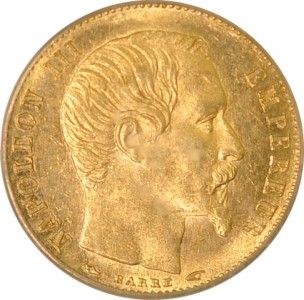 III Gold 5 Francs 1854 A Plain Edge Tranche Lisse PCGS MS64