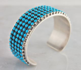 Paul Livingston Navajo Silver Turquoise 5 Row Bracelet