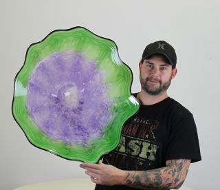 Holdman Studios Hand Blown Hot Glass Platter Purple Green White Black