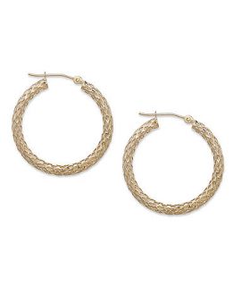 14k Gold Earrings, Diamond Cut Pierced Hoop Earrings   Earrings