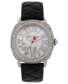 Betsey Johnson Watch, Womens Black Quilted Leather Strap 38mm BJ00175