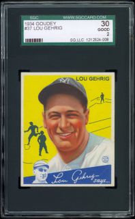 1934 Goudey 37 Lou Gehrig SGC 30 Appears Much Nicer