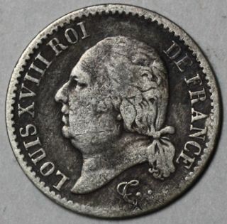 1822 A Louis XVIII France Silver Quart 1 4 Franc Only 36K Made Paris