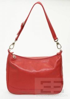 Longchamp Red PEBBLED Leather Silver Hardware Shoulder Bag