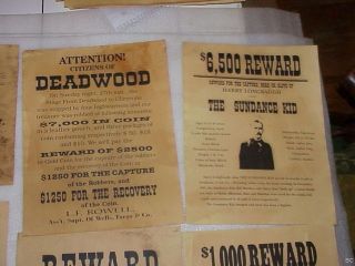 Lot of 12 Reproduction Wanted Posters Wanted Dead or Alive Reward Wild