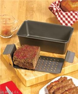 Meatloaf Pan has a raised and perforated inner rack that lets the fat