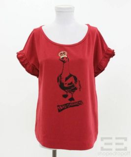 Love Moschino Red Cotton & Jeweled Duck Print Short Sleeve Top Size 10