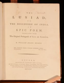 1776 Lusiad Discovery of India Luis de Camoes Translated William