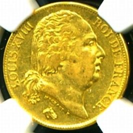 1817 A France Louis XVIII Gold Coin 20 Francs NGC Certified Genuine