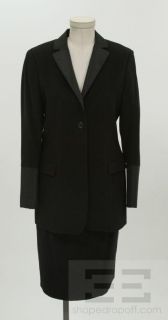 Luciano Barbera 2 Piece Black Cashmere Jacket Skirt Suit Size 42 44