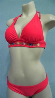 Lucy Love Cabo Red Junior s 2 PC Bikini Solid Swim Embroidered