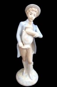 Vintage PALES SL Figurine Boy Carrying Urn Pottery Spanish Porcelain