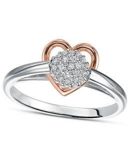Sterling Silver and 14k Rose Gold Ring, Diamond (1/10 ct. t.w.) Heart