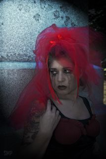 Lydia Beetlejuice Red Gothic Wedding Veil Ragged Goth