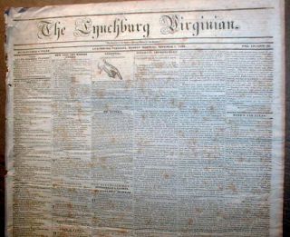 Rare original 1836 LYNCHBURG Virginia newspaper 4 SLAVE ADS  Sale