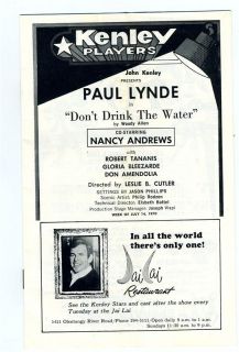 Drink the Water Souvenir Program & Program Kenley 1970 Ohio Paul Lynde