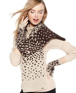 Calvin Klein Leopard Print, Scarf and Fingerless Gloves