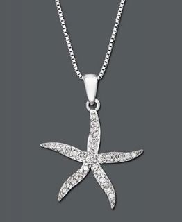 Diamond Necklace, 14k White Gold Diamond Starfish Pendant (1/8 ct. t.w
