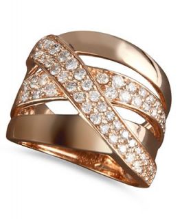 EFFY Collection Diamond Ring, 14k Rose Gold Diamond 3 Row Crossover
