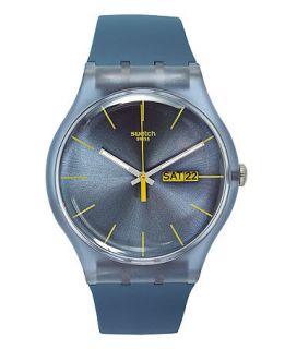 Swatch Watch, Unisex Swiss Cacao Rebel Blue Gray Silicone Strap 43mm