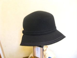Magid Ladies Womans Black Wool Felt Cloche Bucket Hat w Gray Stitching
