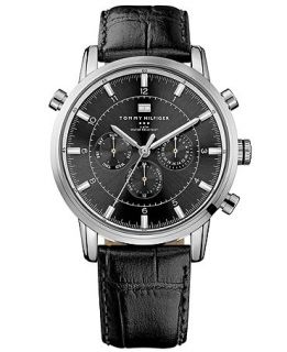 Tommy Hilfiger Watch, Mens Black Leather Strap 44mm 1790875   All