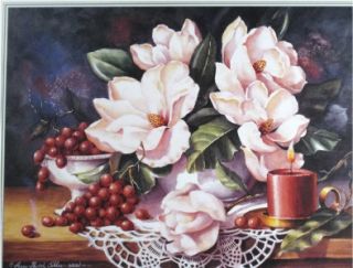 Home Interiors Magnolia Grapes Framed Picture Lge New