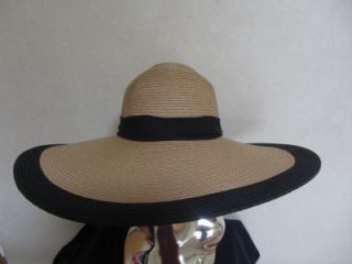 NWT MAGID WIDE BRIM CRUSHABLE CAMEL & BLACK STRAW HAT WITH COTTON