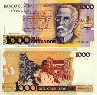 Brazil 1000 Cruzados 1988 P 213 Uncirculated Banknote
