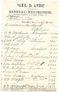 Alex Lydic General Store Mahaffey PA Letterhead 1891