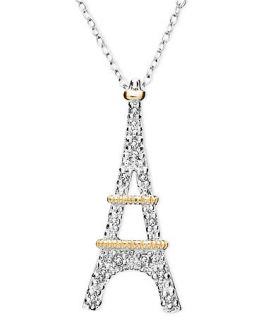 Diamond Pendant, 18k Gold and Sterling Silver Diamond Eiffel Tower (1