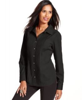 Style&co. Top, Long Sleeve Pleated Rhinestone Button Shirt