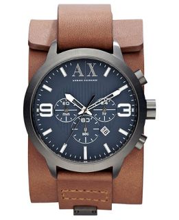 Armani Exchange Watch, Mens Chronograph Brown Leather Cuff Strap
