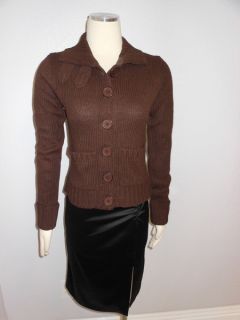 Ashley  Juniors Chocolate Brown Tan Sweater Coat Sz L Pockets