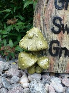 14 inch Garden Gnome Tree Door Resin with Toadstools Village Outdoor