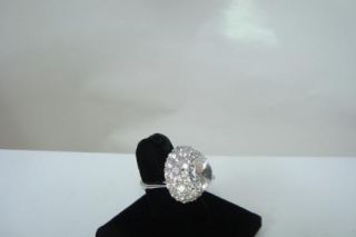 Vtg. Jolie Gabor Sterling Silver Domed Cocktail Ring With Crystal