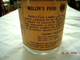 Antique Mellins Food Infants Invalid Glass Bottle w Label Milk