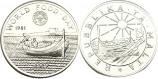 Elf Malta 2 Pounds 1981 Silver Proof FAO World Food Day